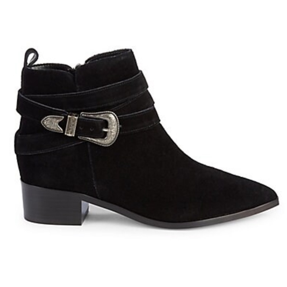 Marc Fisher Yani Black Suede Ankle Boots With Buckle Detail Size 8